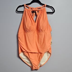 Kona Sol Orange One Piece Swimsuit with Halter Neck‎